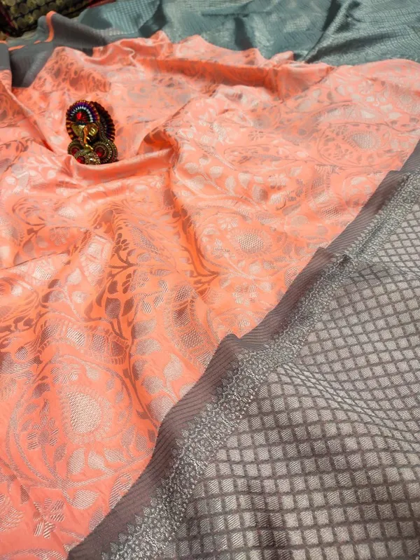Orange_Embellished_Banarasi_Jacquard_Saree_(Orange)